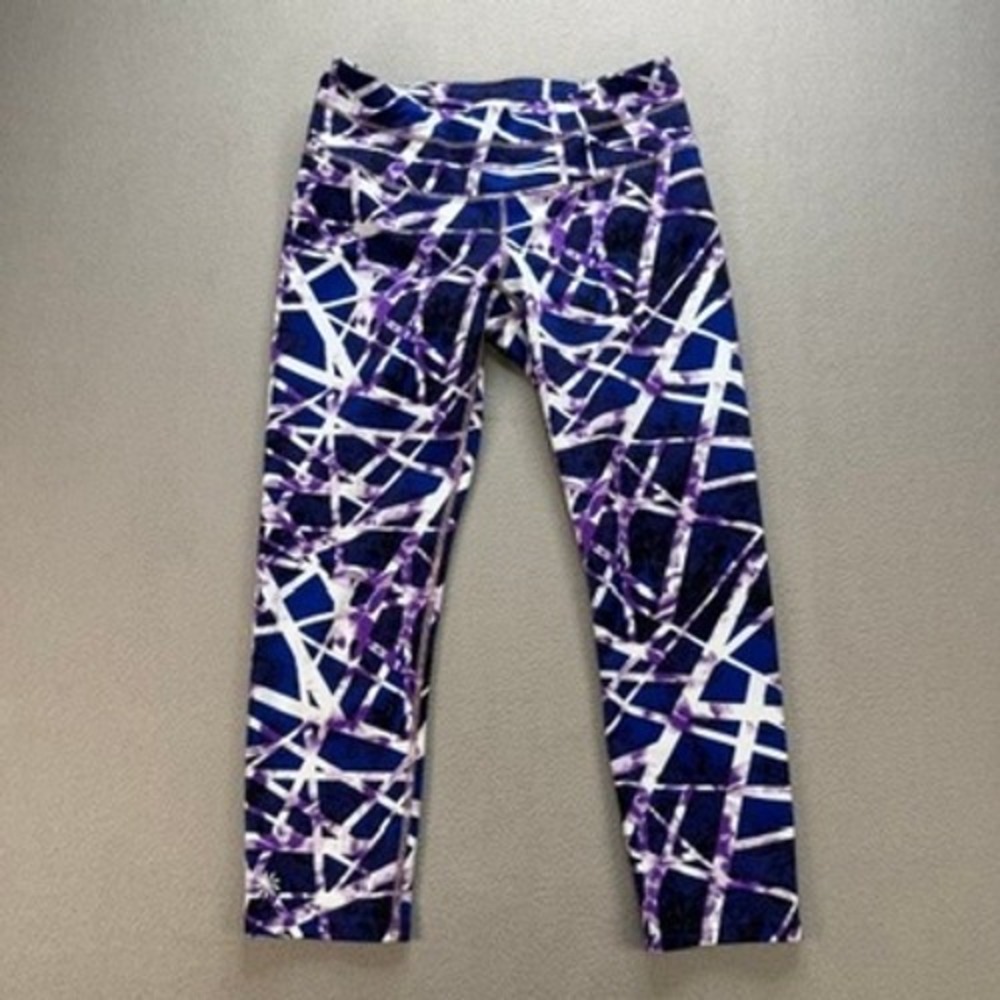 Athleta‎ Leggings High Rise Geometric Abstract Slim Fit XS Blue Purple Athletic